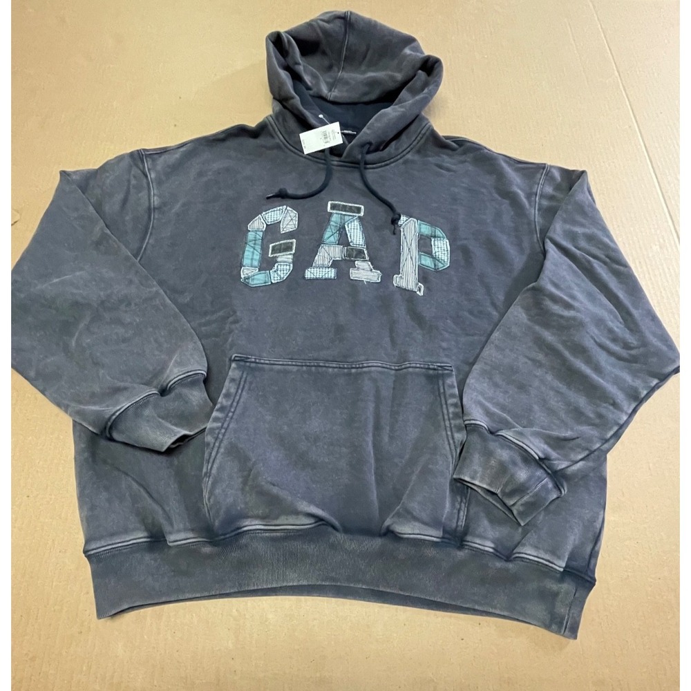 GAP Men's Patchwork Arch Logo Hoodie Mineral Wash Fleece Sweatshirt NWT Size L